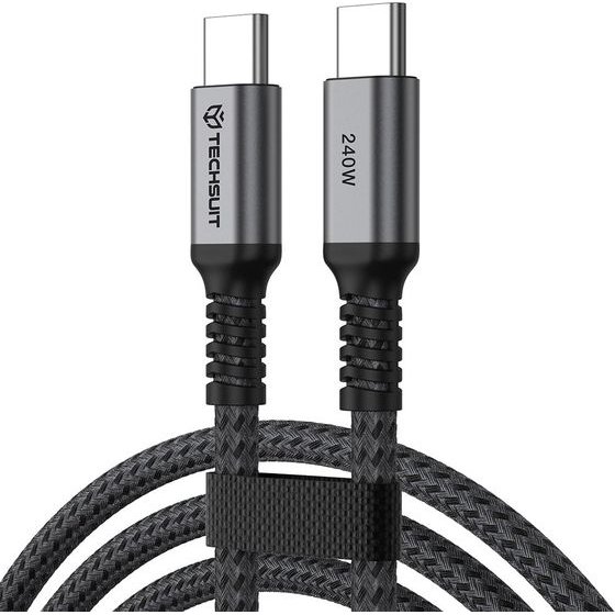 Techsuit - Premium Data Cable Titansync Pro (CX2) - Type-C To Type-C PD240W, 480Mbps, Fast Charging, E-Marker Chip, 1m - Gray