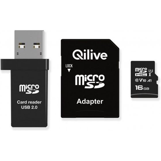 Qilive Microsdhc Memory Card With Card Reader And Adapter, 16Gb, Class 10 - (EKMSDM16GHC10QL)