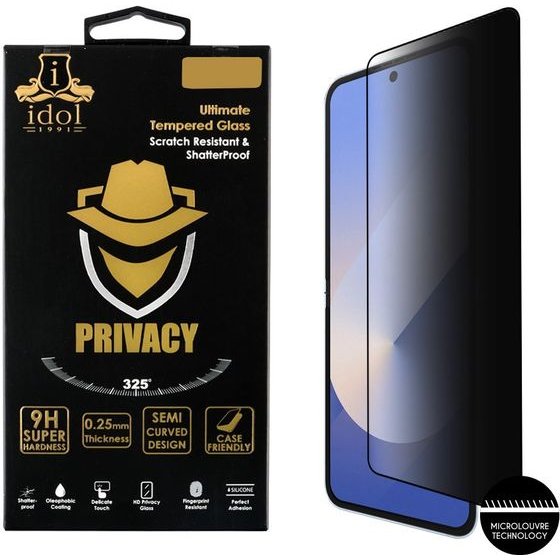 Idol 1991 Privacy Antispy Tempered Glass Samsung Z Flip 8 5G 6.9in 9H 0.25mm Semi Curved Full Glue BLACK