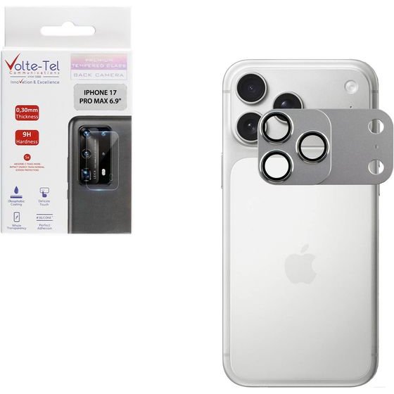 Volte-Tel Camera Glass Cover Iphone 17 Pro Max 6.9in 9H 0.30MM 3D Ar ALUMINIUM-Electroplating Frame - Magnetic SILVER