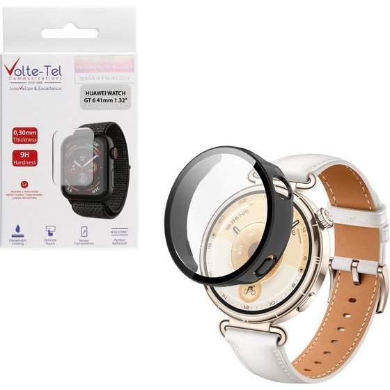 Volte-Tel Pc Edge Cover Tempered Glass Huawei Watch Gt 6 41mm 1.32in 9H 0.30mm 3D Full Glue Full Cover BLACK
