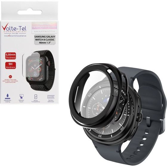 Volte-Tel Pc Edge Cover Tempered Glass Samsung Galaxy Watch 8 Classic 46mm 1.3in 9H 0.30mm 3D Full Glue Full Cover Original COLO