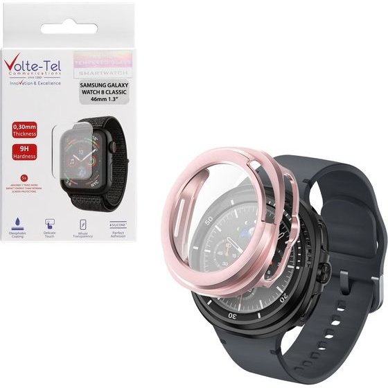 Volte-Tel Pc Edge Cover Tempered Glass Samsung Galaxy Watch 8 Classic 46mm 1.3in 9H 0.30mm 3D Full Glue Full Cover Rose GOLD