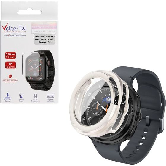 Volte-Tel Pc Edge Cover Tempered Glass Samsung Galaxy Watch 8 Classic 46mm 1.3in 9H 0.30mm 3D Full Glue Full Cover STARLIGHT