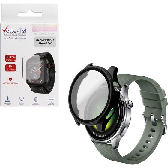 Volte-Tel Pc Edge Cover Tempered Glass Xiaomi Watch 5 47mm 1.54in 9H 0.30mm 3D Full Glue Full Cover BLACK