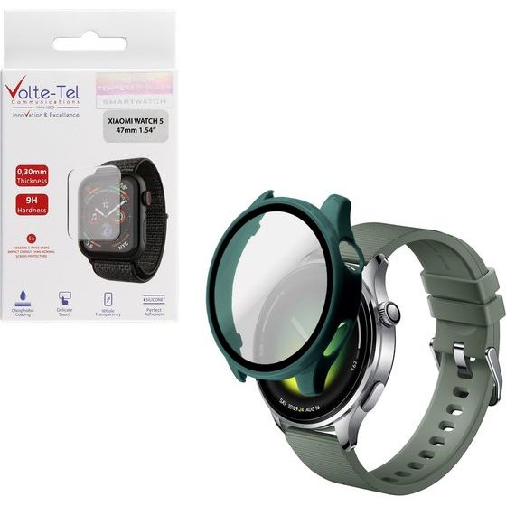 Volte-Tel Pc Edge Cover Tempered Glass Xiaomi Watch 5 47mm 1.54in 9H 0.30mm 3D Full Glue Full Cover GREEN