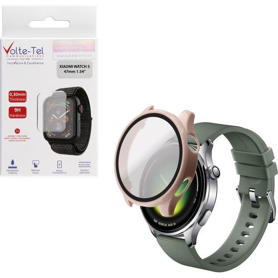 Volte-Tel Pc Edge Cover Tempered Glass Xiaomi Watch 5 47mm 1.54in 9H 0.30mm 3D Full Glue Full Cover Ivory WHITE