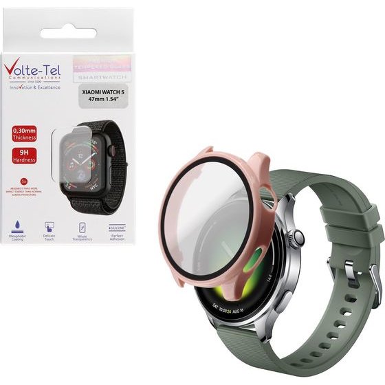 Volte-Tel Pc Edge Cover Tempered Glass Xiaomi Watch 5 47mm 1.54in 9H 0.30mm 3D Full Glue Full Cover PINK