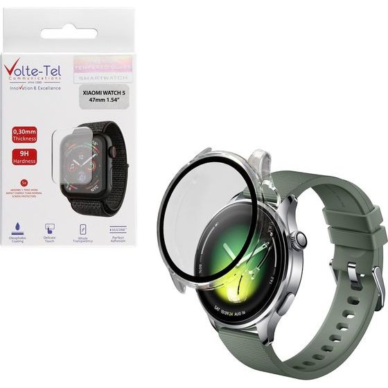 Volte-Tel Pc Edge Cover Tempered Glass Xiaomi Watch 5 47mm 1.54in 9H 0.30mm 3D Full Glue Full Cover TRANSPARENT