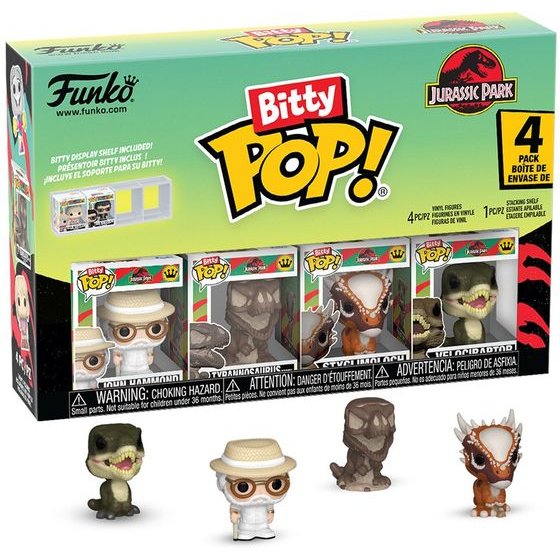 Funko Bitty Pop! 4-Pack: Jurassic Park - John Hammond, Tyrannosaurus, Fossil, Stygimoloch, Velociraptor Vinyl Figures