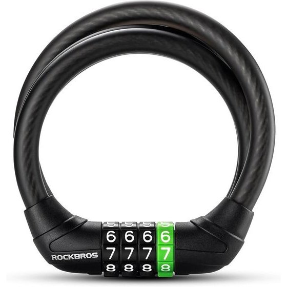 Rockbros 87632 Bicycle Lock With code, Steel cable, 115 Cm - Black 5907769390111 - (32120005001)