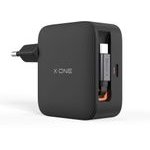 X-One Travel Charger Chargego Gan 65W With Retractable Cable And Usb C Port - black
