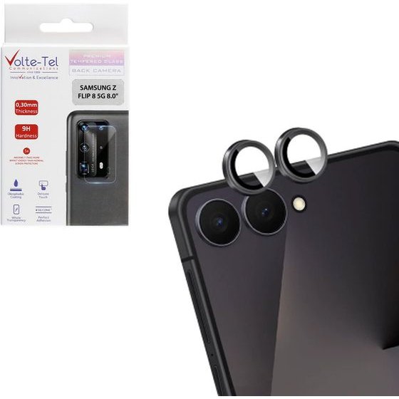 Volte-Tel Camera Glass Cover Samsung Z Flip 8 5G 6.9in 9H 0.33MM Premium Easy Application BLACK