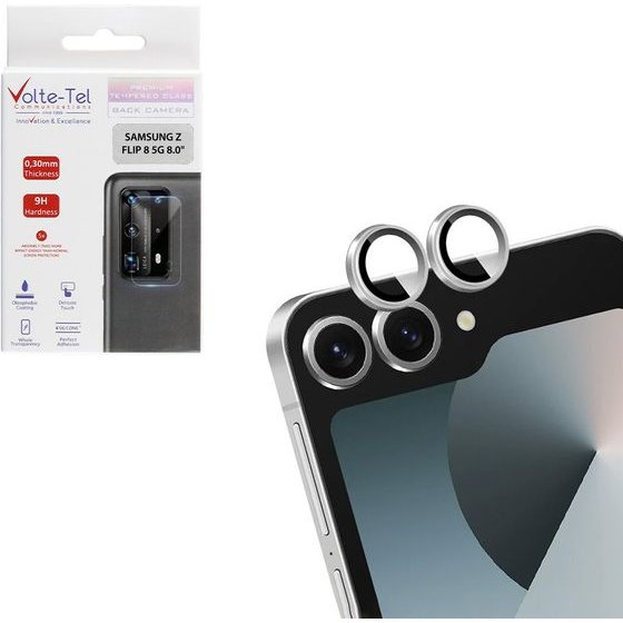 Volte-Tel Camera Glass Cover Samsung Z Flip 8 5G 8.0in 9H 0.33MM Easy Application SILVER