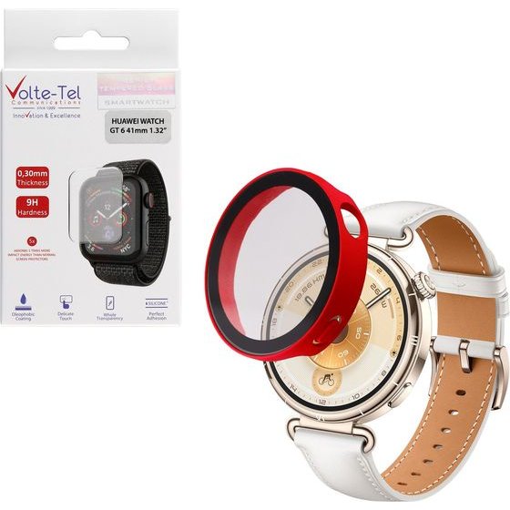 Volte-Tel Pc Edge Cover Tempered Glass Huawei Watch Gt 6 41mm 1.32in 9H 0.30mm 3D Full Glue Full Cover Office RED