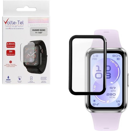 Volte-Tel Plexi Tempered Glass Huawei Band 11 3D Edge 1.62in 0.30mm Full Glue Full Cover BLACK