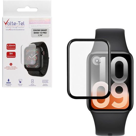 Volte-Tel Plexi Tempered Glass Xiaomi Smart Band 1O Pro 3D Edge 1.74in 0.30mm Full Glue Full Cover BLACK