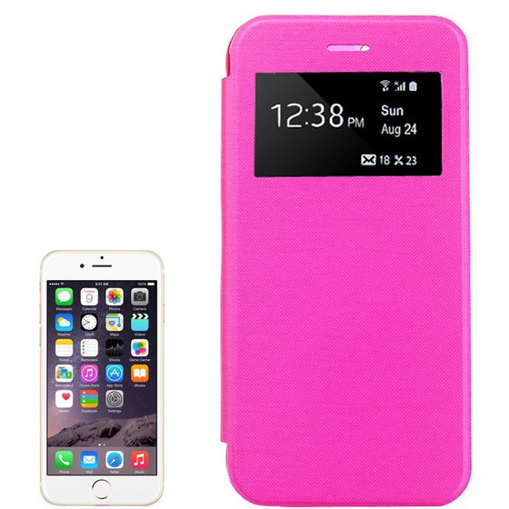 BOOK LEATHER CASE WITH CALL DISPLAY ID FOR IPHONE 6 PLUS(MAGENTA)