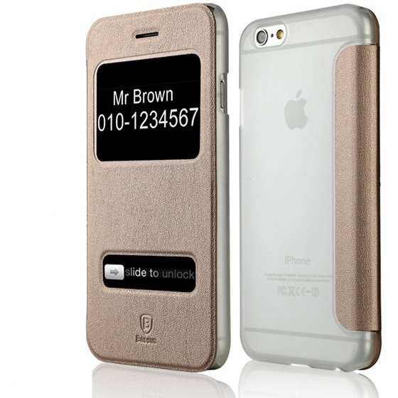 ���� BASEUS ULTRA-THIN WITH CALL DISPLAY WINDOW ���������� ��� IPHONE 6 PLUS (GOLD)