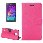 ���� ICASE LITCHI TEXTURE MAGNETIC BUTTON BOOK LEATHER ��� SAMSUNG GALAXY NOTE 4 (MAGENTA)