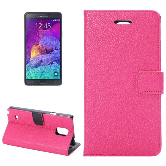 ���� ICASE LITCHI TEXTURE MAGNETIC BUTTON BOOK LEATHER ��� SAMSUNG GALAXY NOTE 4 (MAGENTA)