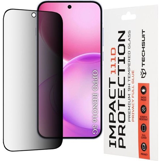 Techsuit - 111D Privacy Full Glue - Oppo Reno16 / Reno16 Pro - Black