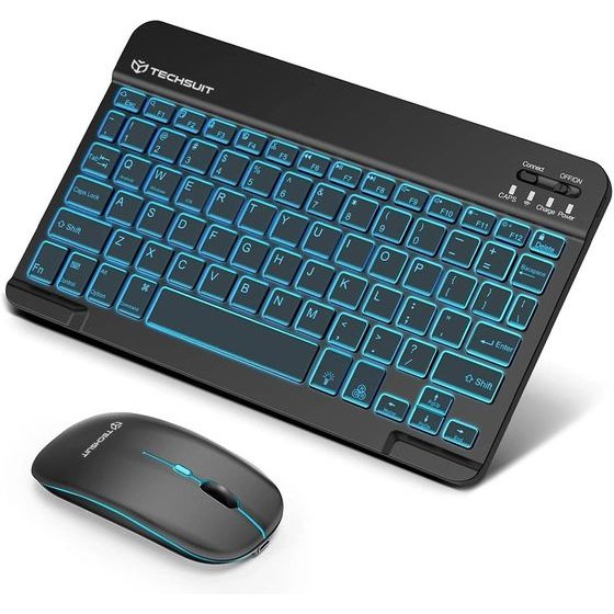Techsuit - Wireless Keyboard And Mouse Aircombo (WKM1) - For Gaming, Bluetooth, 7 Colors, 1600 DPI, Type-C - Black