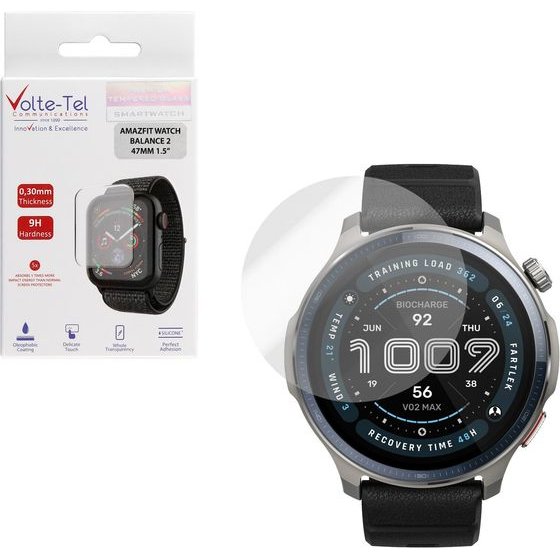Volte-Tel Tempered Glass Amazfit Watch Balance 2 47MM 1.5in 9H 0.30mm 2.5D Full Glue Full COVER