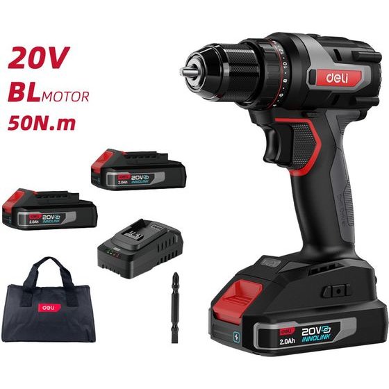 DELI ��������� ���������������� ��������� Brushless, 20V, 2x 2Ah, 50N.m - (DE-DZ20-1D2)