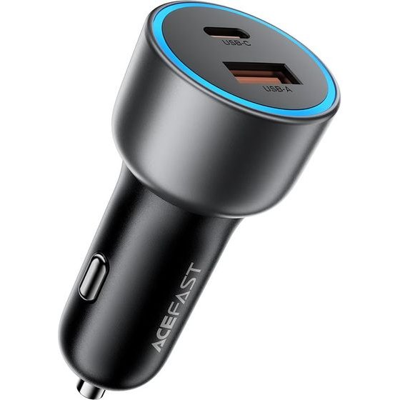 Acefast - Car Charger - USB, Type-C, 75W, PD3.0, Led Ambient Light, Smart Power Distribution, DC12-24V - Metal Gray - (B21)
