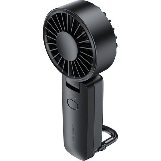 Acefast - Portable Mini Fan - With Four-Speed, 1800mAh, Built-In Carabiner, Hanging Rope, 6400rpm, LED, USB-C - Black - (YF2)