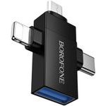 Borofone - 3in1 Adapter - Usb 2.0 (F) To Lightning / Type-C / Micro-Usb (M), Charging & Data Transfer, 1.5A - Black - (BV26D)