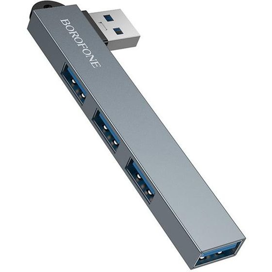 Borofone - 4in1 Hub - Usb To 3x Usb 2.0, 1x Usb 3.0, Aluminium Alloy, Plug&Play, Up To 5GBps - Metal Gray - (FH1)