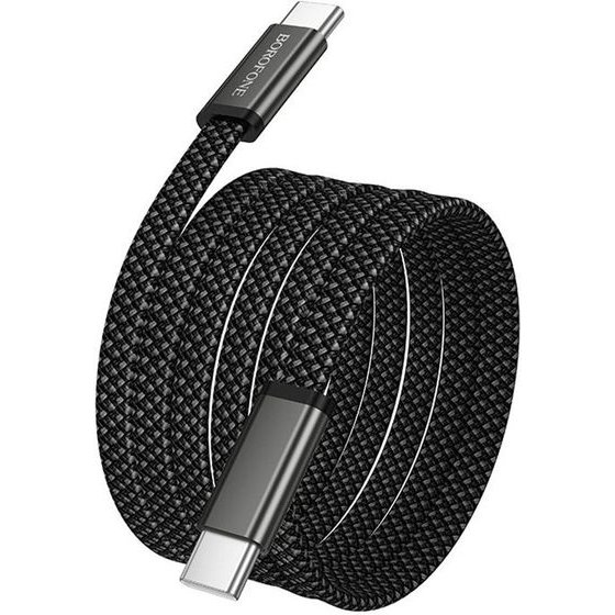 Borofone - Data Cable Peace (BX124) - USB-C To USB-C, 60W, Nylon Braided, Tangle-Free Flat Design, 1m - Black