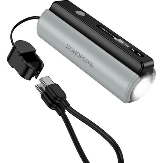 Borofone - Power Bank Star (BJ87) - With Type-C Cable, Built-In Flashlight, 5000mAh, 10W, Led Indicator - Black / Gray