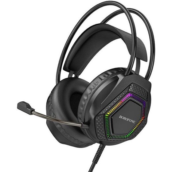 Borofone - Wired Over-Ear Gaming Headphones Thunder (BO105) - 50mm Drivers, Microphone, Usb + 3.5mm, Led Lighting - Black