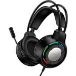 Borofone - Wired Over-Ear Gaming Headphones Wave - 50mm Drivers, Microphone, Usb + 3.5mm, Led Lighting - Black - (BO112)
