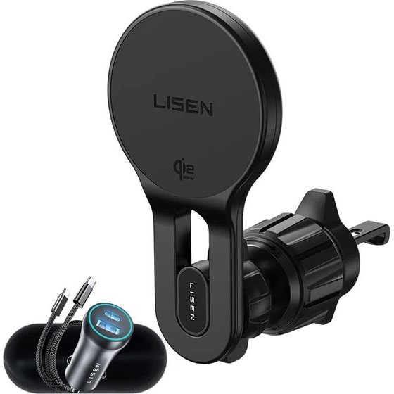 Lisen - Car Holder With Wireless Charger W704 Pro - For Air Vent, With Charger, Type-C Cable, 25W, Qi2.2 - Black - (YL0225090003)
