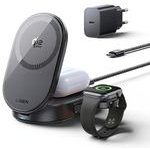 Lisen - Wireless Charging Station W121 3-in-1 - With 45W Adapter, Fast Charge, Magsafe 25W, Qi2.2 - Black - (YL0325080017)