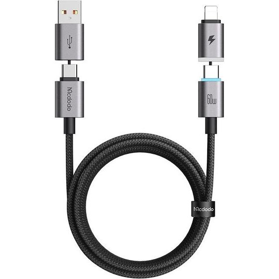 Mcdodo - 4in1 Data Cable Extreme Energy Series (CA-6560) - With Magnetic Ends, USB-C/USB-A To USB-C/Lightning, 60W, 1.2m - Black