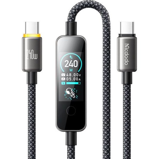 Mcdodo - Data Cable - Type-C To Type-C, With Tft Screen Display, Nylon Braided, Aluminum Alloy, 240W, 1.2m - Black - (CA-8750)