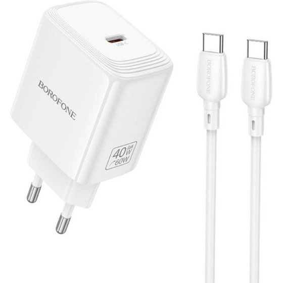 Borofone ��������� �������� Gan USB-C PD40W + ������� �������� USB-C �� USB-C ������ - (BN33 Fuente)