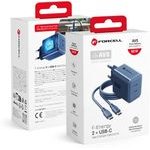FORCELL Phone Charger F-Energy Gan Iii Crystal Color 2x Usb C Avs SSFC3.0 60W + Silicone Cable Usb C To Usb C VT-60 Dark blue