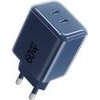 FORCELL Phone Charger F-Energy Gan Iii Crystal Color 2x Usb C Avs SSFC3.0 60W + Silicone Cable Usb C To Usb C VT-60 Dark blue