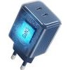 FORCELL Phone Charger F-Energy Gan Iii Crystal Color 2x Usb C Avs SSFC3.0 60W + Silicone Cable Usb C To Usb C VT-60 Dark blue