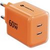 FORCELL Phone Charger F-Energy Gan Iii Crystal Color 2x Usb C Avs SSFC3.0 60W + Silicone Cable Usb C To Usb C VT-60 orange
