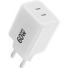 FORCELL Phone Charger F-Energy Gan Iii Crystal Color 2x Usb C Avs SSFC3.0 60W + Silicone Cable Usb C To Usb C VT-60 white