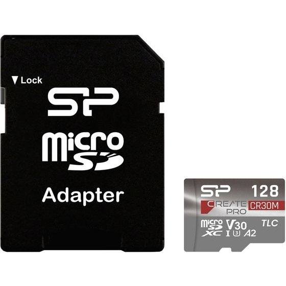 Silicon Power Micro Sdxc 128GB Class 10 UHS-I U3 A2 V30 Create Pro DDR200/Wa R170/W120 MB/S + Sd Adaptor - (SP128GBSTXLA2V1CSP)