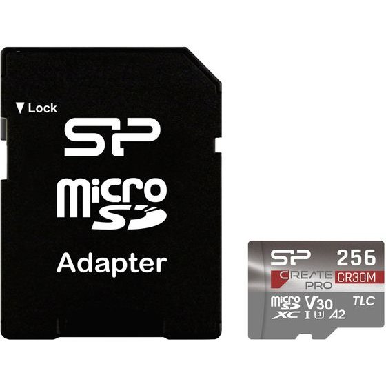 Silicon Power Micro Sdxc 256GB Class 10 UHS-I U3 A2 V30 Create Pro DDR200/Wa R170/W150 MB/S + Sd Adaptor - (SP256GBSTXLA2V1CSP)