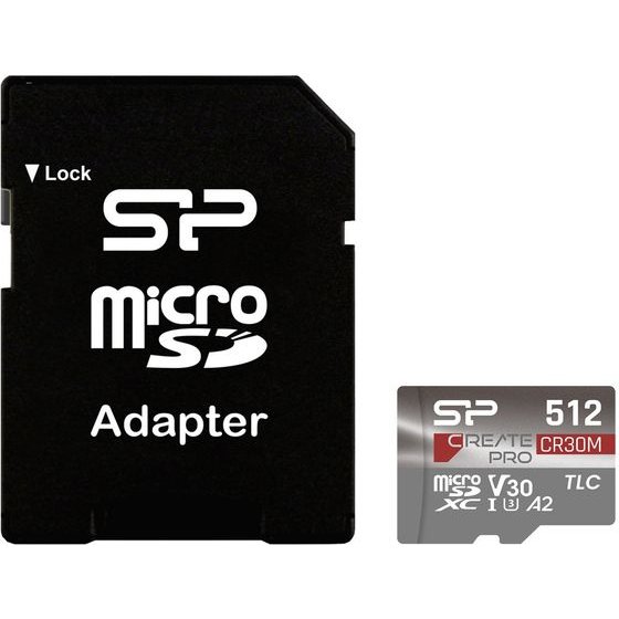 Silicon Power Micro Sdxc 512GB Class 10 UHS-I U3 A2 V30 Create Pro DDR200/Wa R170/W120 MB/S + Sd Adaptor - (SP512GBSTXLA2V1CSP)